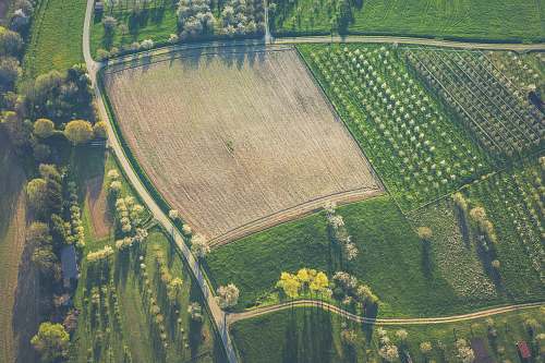 aerial view bird's eye view of field landscape